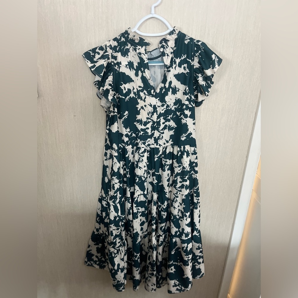 Pinch Teal and Cream Abstract-Print Midi Dress